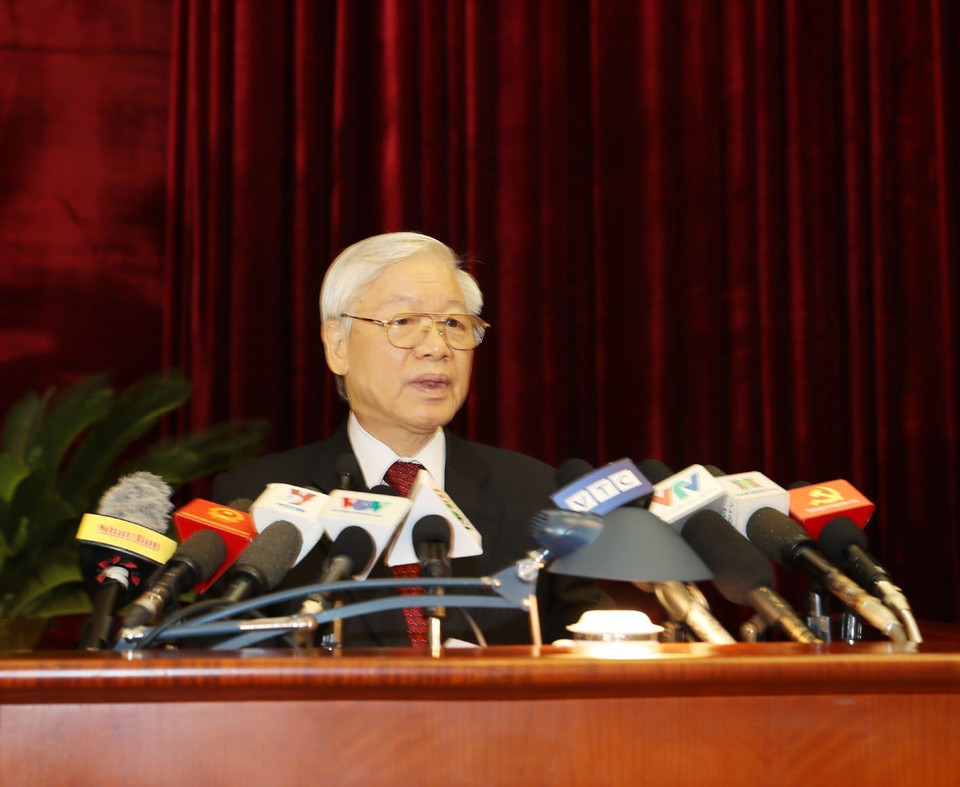 Tổng Bí thư Nguyễn Phú Trọng phát biểu khai mạc Hội nghị. (Ảnh: Trí Dũng/TTXVN)