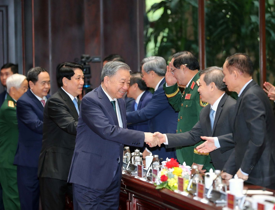 Tổng Bí thư Tô Lâm và các đại biểu. (Ảnh: Trọng Đức/ TTXVN)