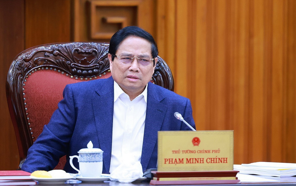 Thủ tướng Phạm Minh Chính chủ trì Phiên họp lần thứ hai về sắp xếp, tinh gọn bộ máy của Chính phủ. (Ảnh: Dương Giang/TTXVN)