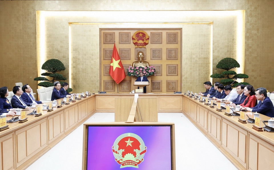 Thủ tướng Phạm Minh Chính giao nhiệm vụ cho các Phó Thủ tướng, Bộ trưởng vừa được Quốc hội phê chuẩn, bổ nhiệm. (Ảnh: Dương Giang/TTXVN)