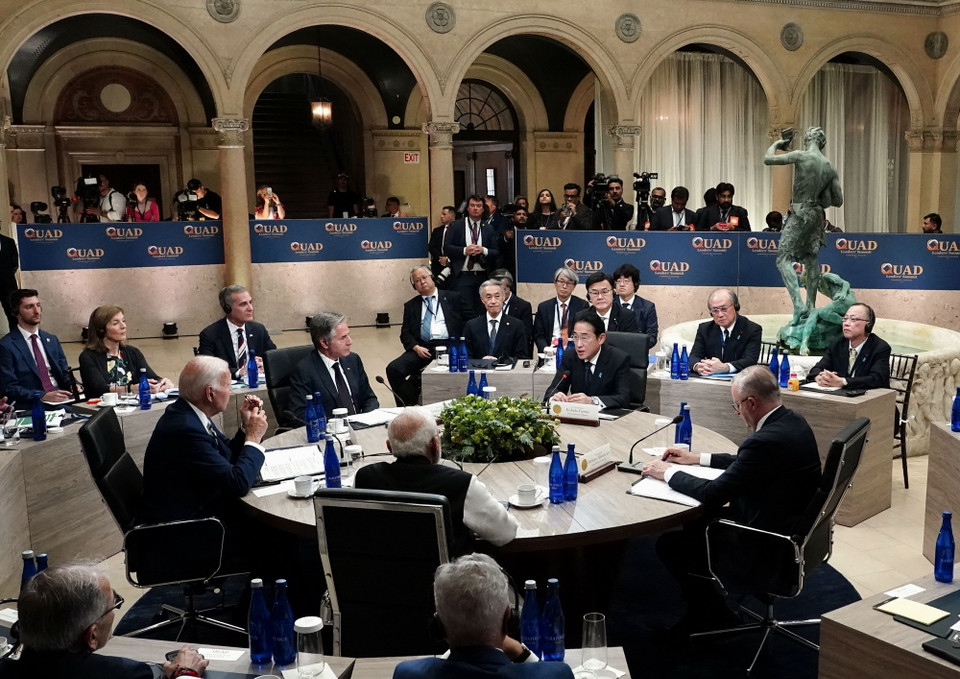 Ngày 21/9/2024, trong tuyên bố chung sau hội nghị thượng đỉnh ở Delaware (Mỹ), các nhà lãnh đạo của nhóm Bộ tứ (Quad) - gồm Australia, Ấn Độ, Nhật Bản và Mỹ, đã nhất trí mở rộng hợp tác về an ninh hàng hải, tập trung vào việc nâng cao khả năng tương tác giữa các lực lượng bảo vệ bờ biển của các nước thành viên. (Ảnh: Kyodo/TTXVN)