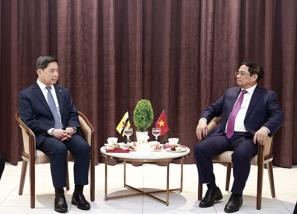 Thủ tướng Phạm Minh Chính tiếp ông Dato Dr. Mohd Amin Liew Abdullah, Bộ trưởng Văn phòng Thủ tướng kiêm Bộ trưởng Bộ Tài chính và Kinh tế II của Brunei. (Ảnh: Dương Giang/TTXVN)