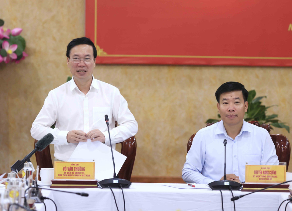 Chủ tịch nước Võ Văn Thưởng phát biểu chỉ đạo. (Ảnh: An Đăng/TTXVN)