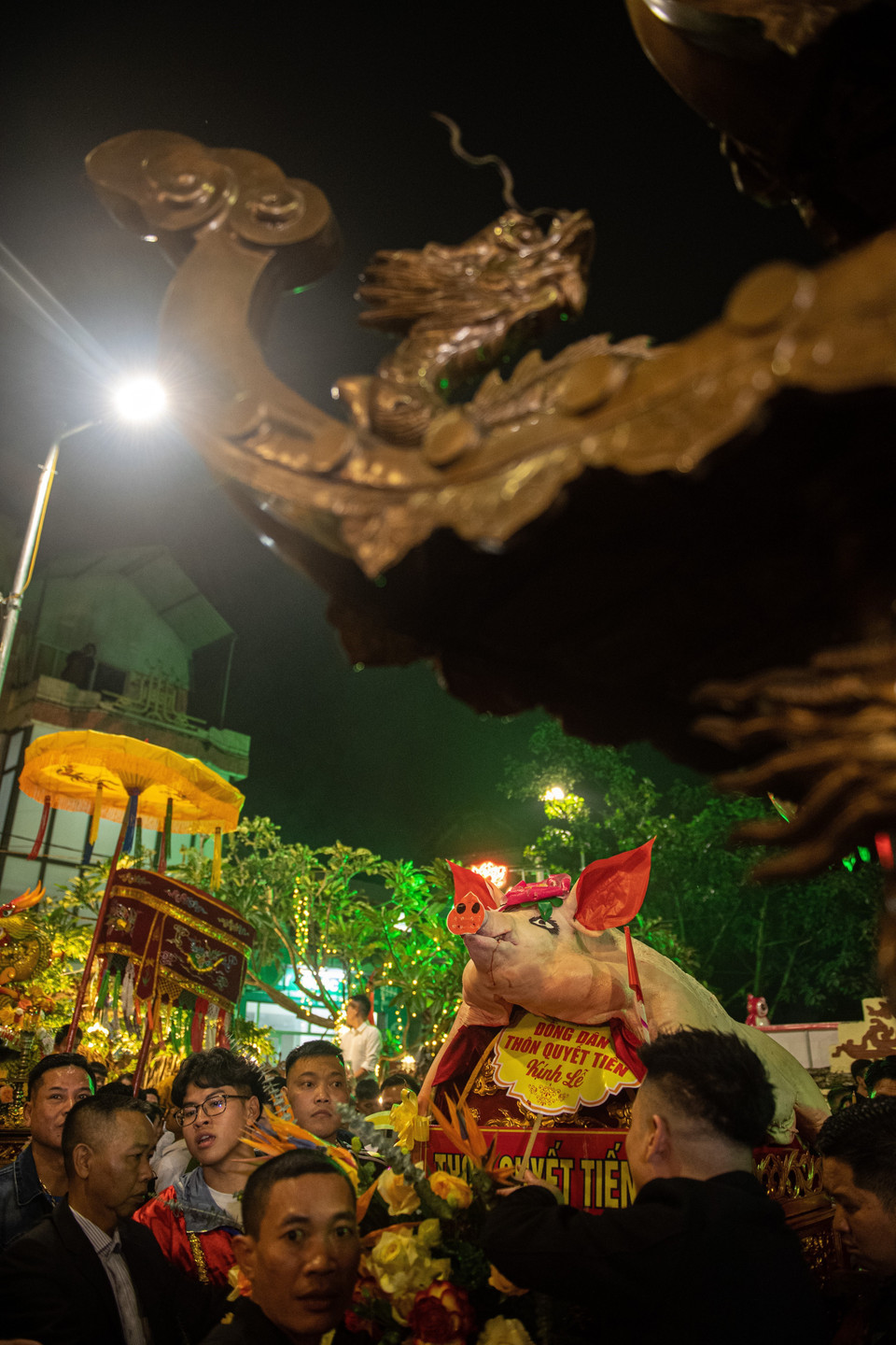 Các Ông Lợn được rước vào đình La Phù. (Ảnh: Phạm Tuấn Anh/TTXVN)