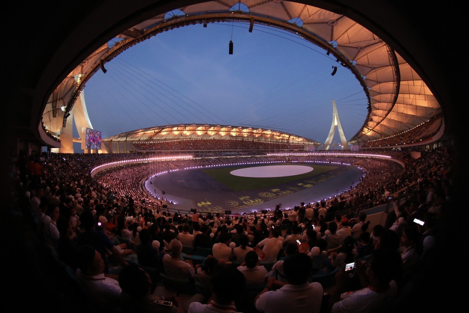 Sân vận động quốc gia Morodok Techo diễn ra Lễ Khai mạc SEA Games 32. (Ảnh: Minh Quyết/TTXVN)