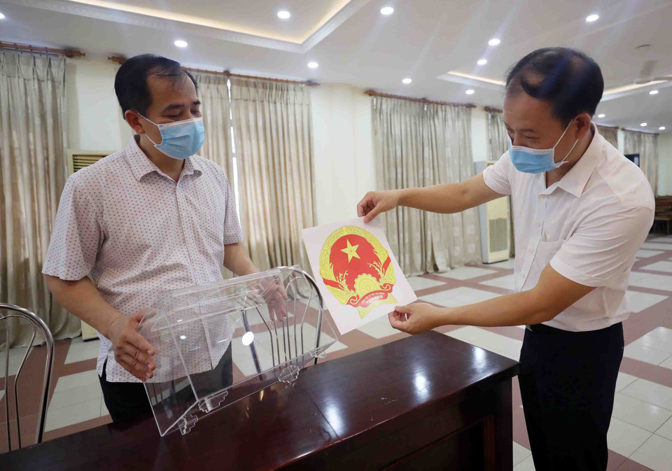Các điểm bỏ phiếu đáp ứng các yêu cầu an toàn trong phòng, chống dịch(Ảnh: Thanh Tùng/TTXVN)