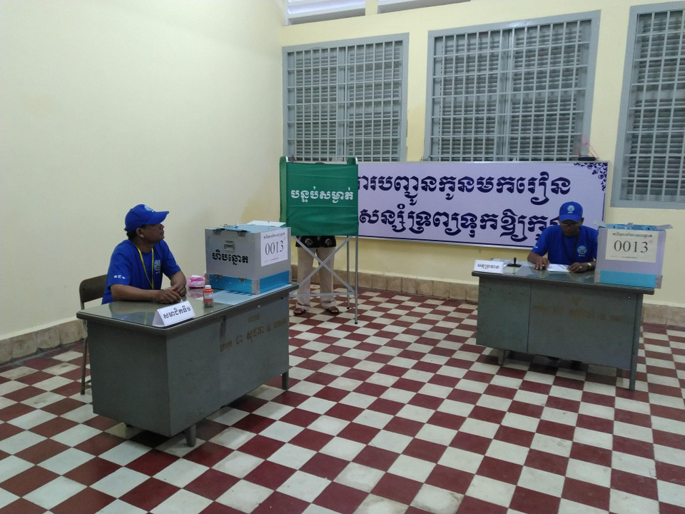 Quang cảnh trong phòng phiếu số 13 ở thủ đô Phnom Penh. (Nguồn: Vietnam+)(Nguồn: Vietnam+)