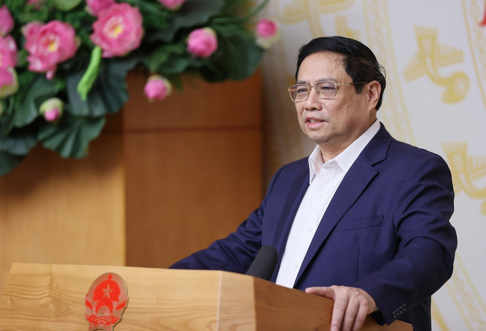 Thủ tướng Phạm Minh Chính phát biểu tại hội nghị. (Ảnh: Dương Giang/TTXVN)