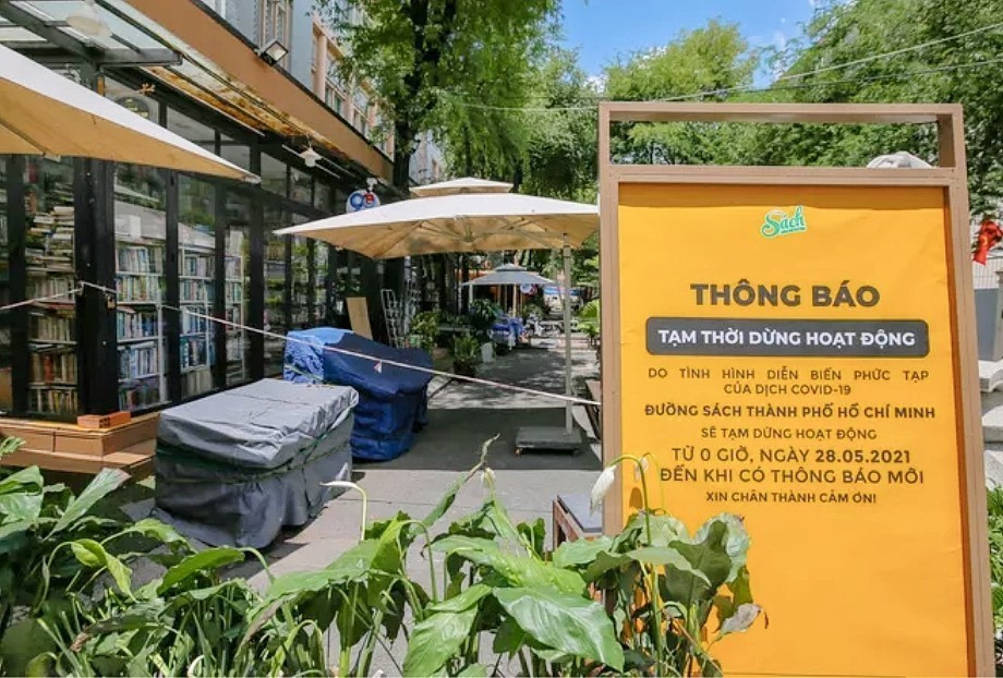 Khu vực đường sách Nguyễn Văn Bình (Quận 1) đã được tạm ngưng hoạt động để phòng dịch COVID-19. (Ảnh: Thu Hương/TTXVN)