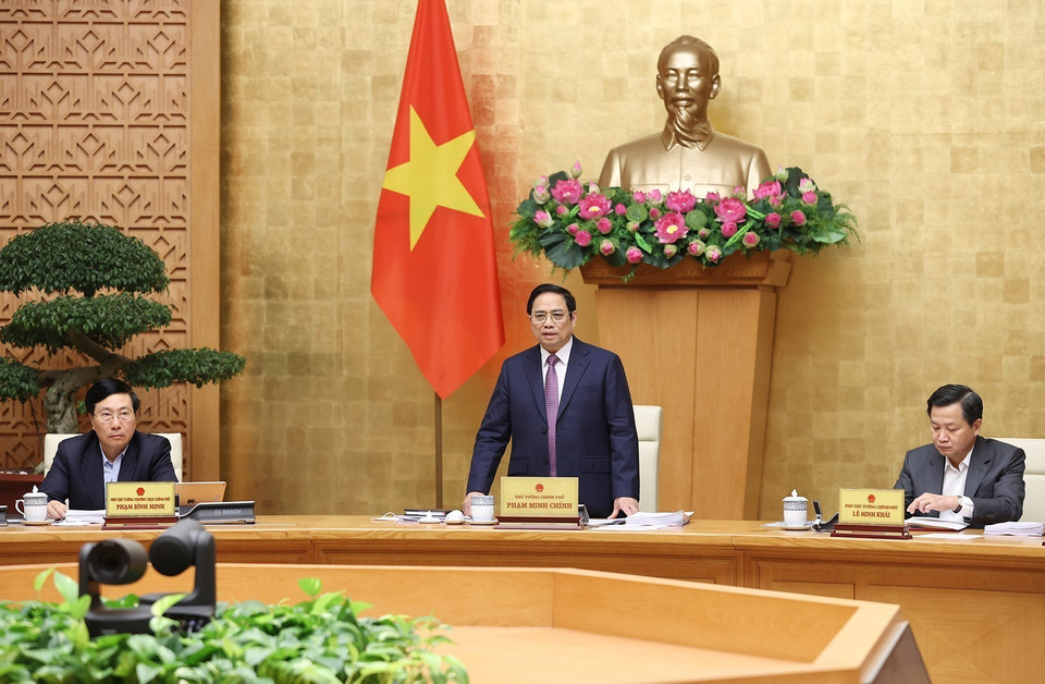 Thủ tướng Chính phủ Phạm Minh Chính chủ trì phiên họp Chính phủ thường kỳ tháng 3/2022. (Ảnh: Dương Giang/TTXVN)