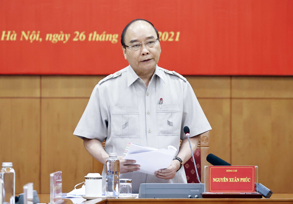 Chủ tịch nước Nguyễn Xuân Phúc, Trưởng Ban Chỉ đạo cải cách Tư pháp Trung ương phát biểu tại phiên họp. (Ảnh: Thống Nhất/TTXVN)