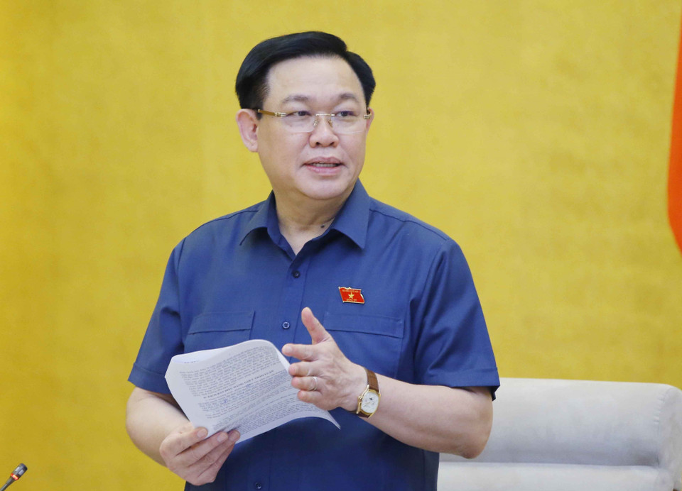 Chủ tịch Quốc hội Vương Đình Huệ phát biểu chỉ đạo tại phiên họp. (Ảnh: Doãn Tấn/TTXVN)