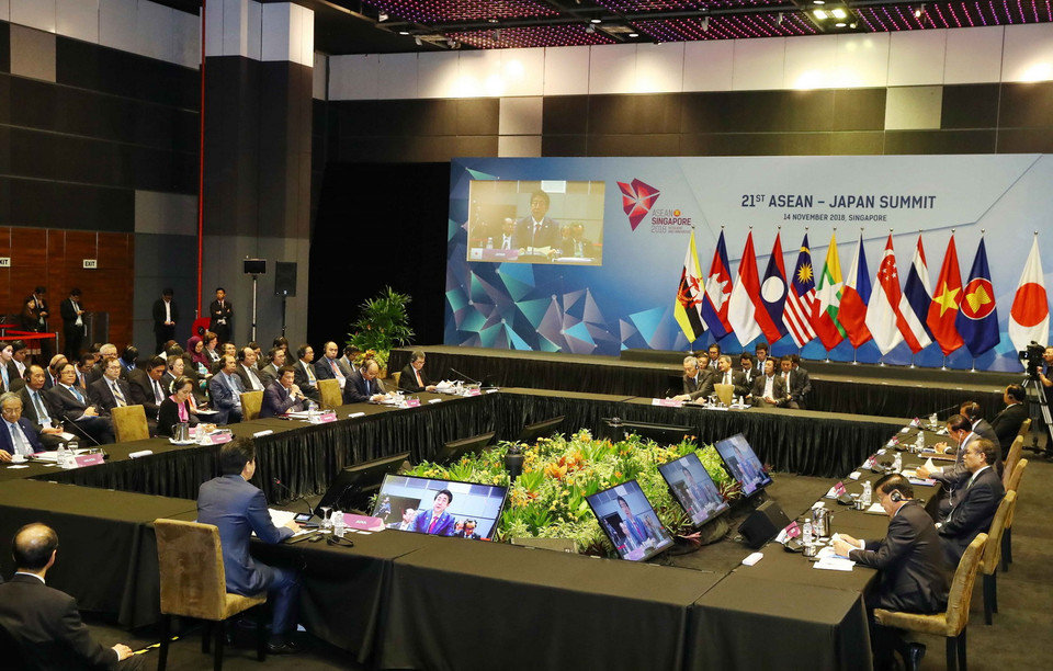 Thủ tướng Nguyễn Xuân Phúc dự Hội nghị Cấp cao ASEAN-Nhật Bản lần thứ 21. (Ảnh: Thống Nhất/TTXVN)