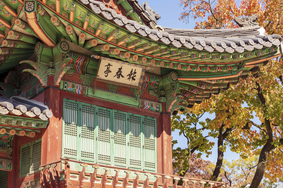 Mùa thu vàng tại Cung điện Changdeokgung, Cung lớn thứ 2 ở Thủ đô Seoul. (Ảnh: Anh Nguyên/TTXVN)