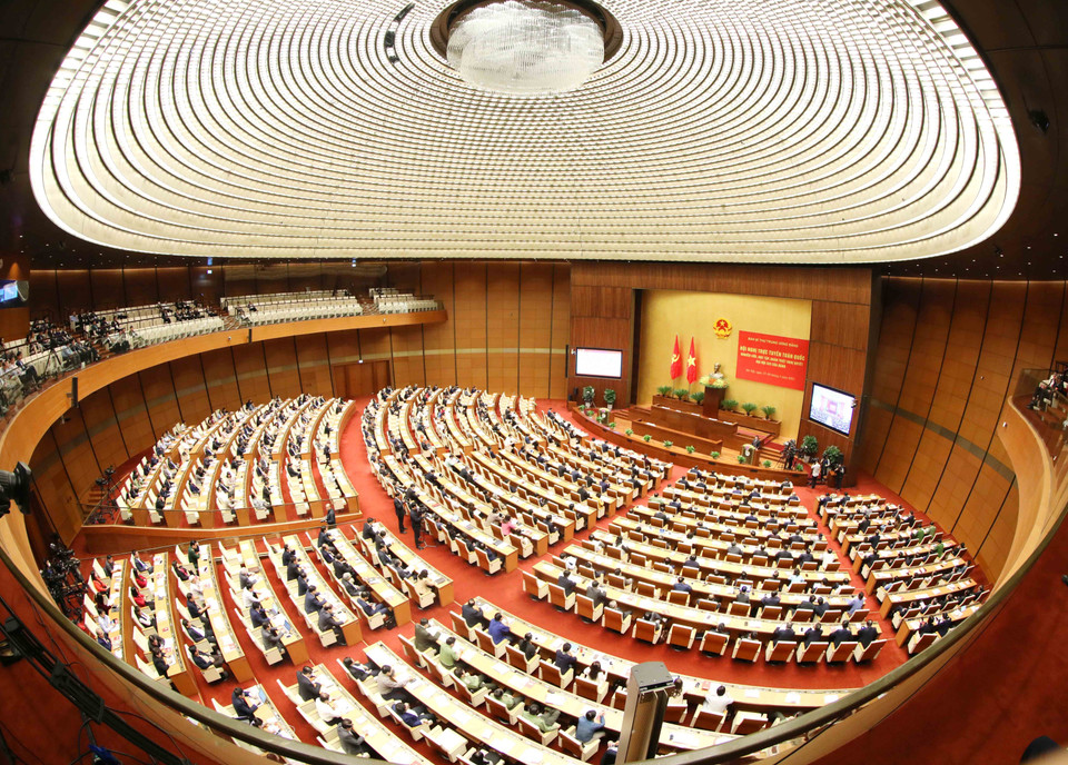 Phòng họp Diên Hồng, Nhà Quốc hội (Hà Nội) - điểm cầu chính của Hội nghị. (Ảnh: Phương Hoa/TTXVN)