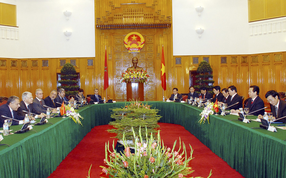 Thủ tướng Nguyễn Tấn Dũng hội đàm với Thủ tướng Maroc Abbas El Fassi thăm chính thức Việt Nam (Hà Nội, 24/11/2008). (Ảnh: Nhan Sáng/TTXVN)