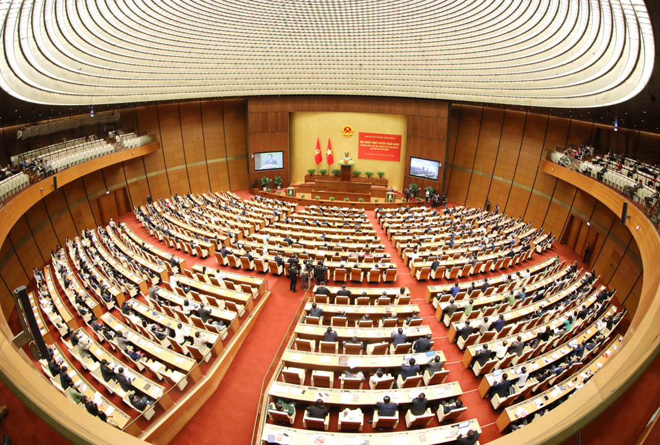 Phòng họp Diên Hồng, Nhà Quốc hội (Hà Nội) - điểm cầu chính của Hội nghị. (Ảnh: Phương Hoa/TTXVN)