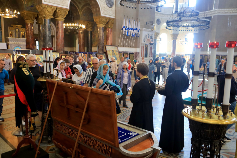 Nhà thờ từng bị đóng cửa vào năm 1929 và chuyển đổi công năng sử dụng. Đến năm 2005, Giáo hội Chính thống giáo Nga cử hành Thánh lễ Tiệc Thánh đầu tiên tại nhà thờ. (Ảnh: Trần Hiếu/TTXVN)