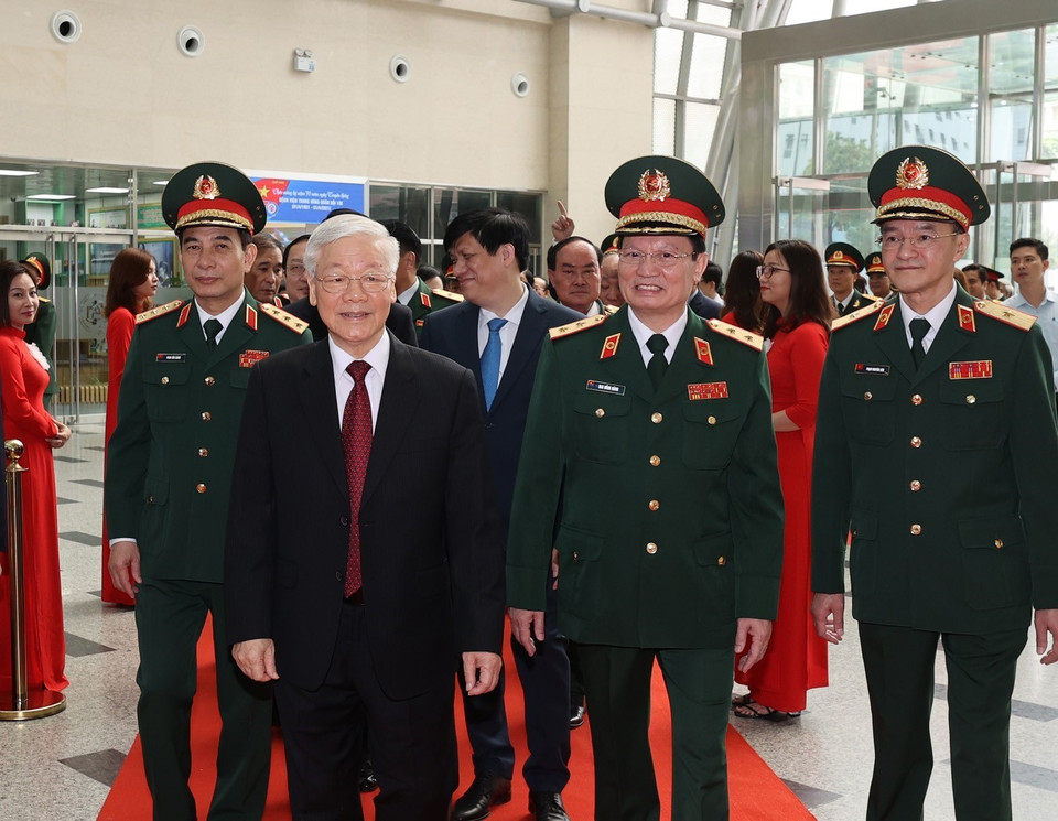 Tổng Bí thư Nguyễn Phú Trọng, Bí thư Quân ủy Trung ương đến dự Lễ kỷ niệm. (Ảnh: Trí Dũng/TTXVN)