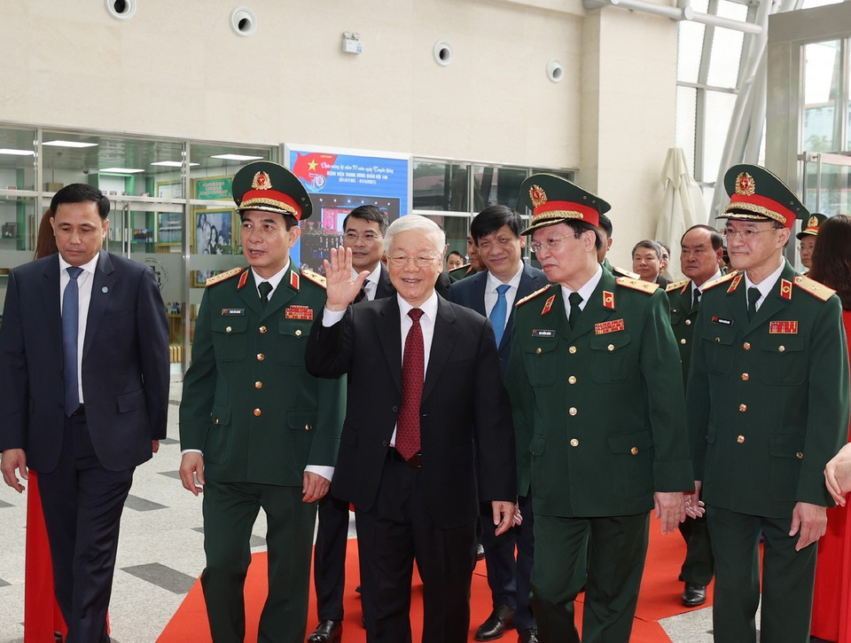 Tổng Bí thư Nguyễn Phú Trọng, Bí thư Quân ủy Trung ương đến dự Lễ kỷ niệm. (Ảnh: Trí Dũng/TTXVN)