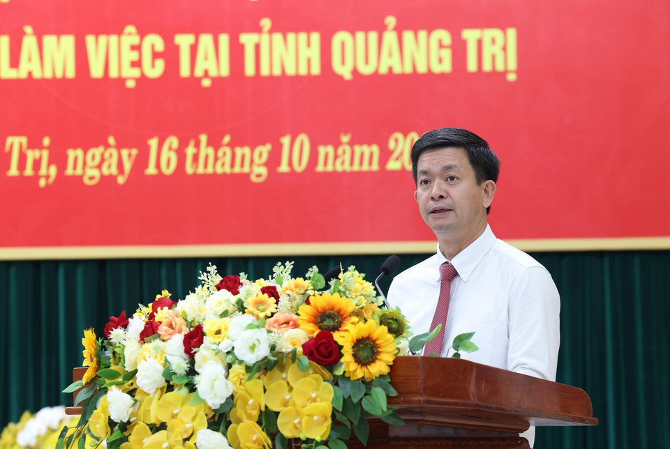 Đồng chí Lê Quang Tùng, Uỷ viên Trung ương Đảng, Bí thư Tỉnh ủy Quảng Trị phát biểu tiếp thu ý kiến chỉ đạo của Tổng Bí thư, Chủ tịch nước Tô Lâm. (Ảnh: Lâm Khánh/TTXVN)