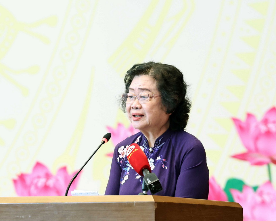 Bà Trương Mỹ Hoa, nguyên Phó Chủ tịch nước, Chủ tịch Quỹ học bổng Vừ A Dính phát biểu. (Ảnh: Thống Nhất/TTXVN)