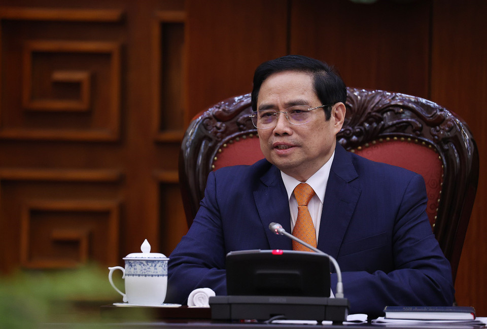 Thủ tướng Phạm Minh Chính phát biểu tại buổi tiếp Đại sứ Hà Lan tại Việt Nam Elsbeth Akkerman. (Ảnh: Dương Giang/TTXVN)