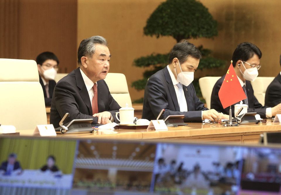 Ủy viên Quốc vụ, Bộ trưởng Ngoại giao Trung Quốc Vương Nghị phát biểu khai mạc Phiên họp lần thứ 13 Ủy ban Chỉ đạo hợp tác song phương Việt Nam-Trung Quốc. (Ảnh: Lâm Khánh/TTXVN)