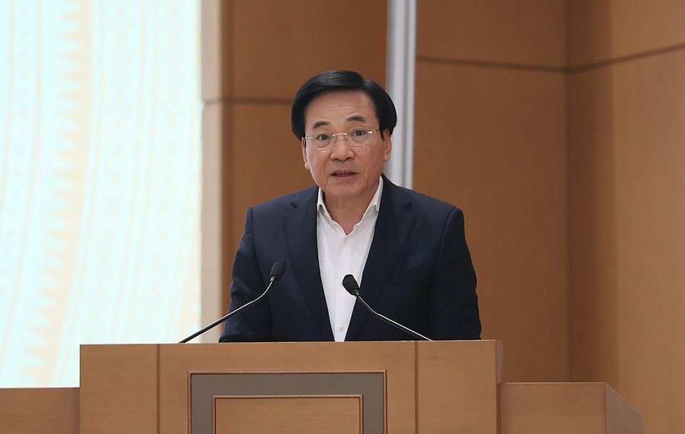 Bộ trưởng, Chủ nhiệm Văn phòng Chính phủ Trần Văn Sơn phát biểu. (Ảnh: Dương Giang/TTXVN)