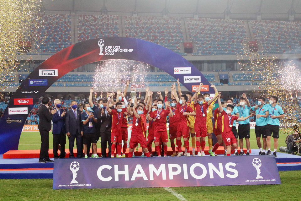 U23 Việt Nam đăng quang ngôi vô địch Giải U23 Đông Nam Á 2022. (Ảnh: TTXVN phát)