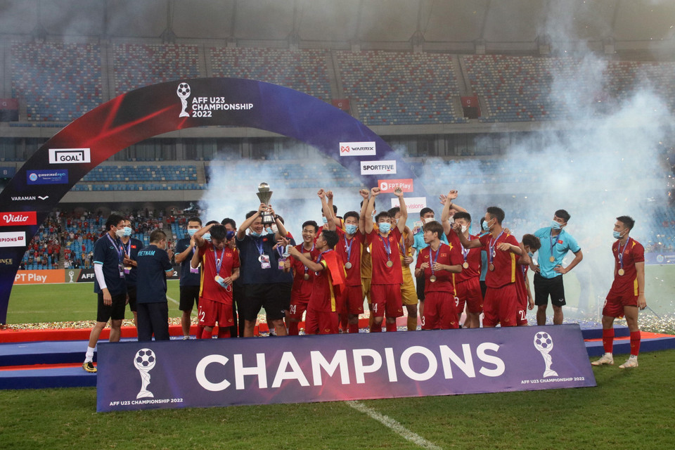 U23 Việt Nam đăng quang ngôi vô địch Giải U23 Đông Nam Á 2022. (Ảnh: TTXVN phát)