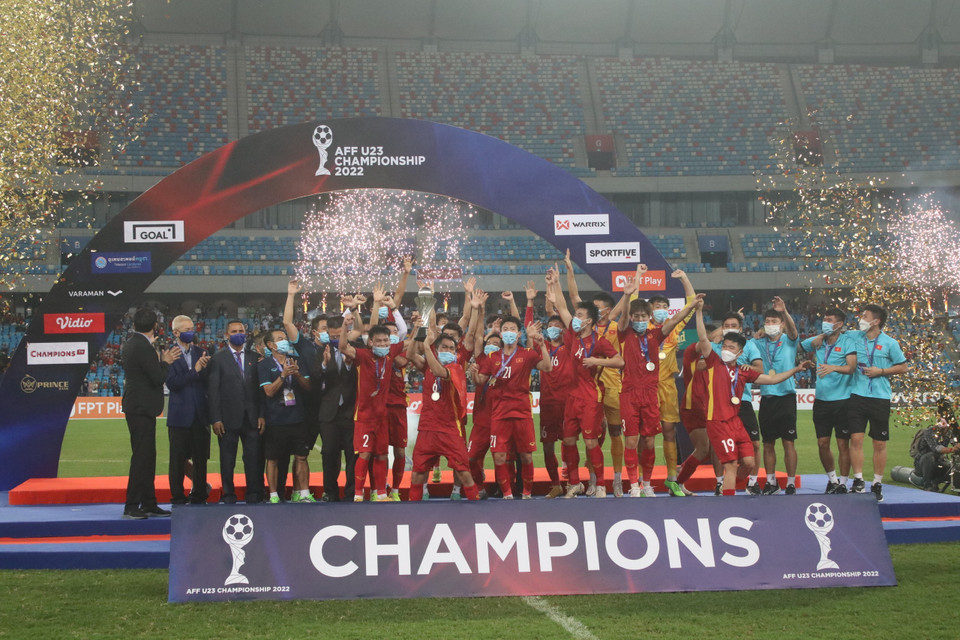 U23 Việt Nam đăng quang ngôi vô địch Giải U23 Đông Nam Á 2022. (Ảnh: TTXVN phát)