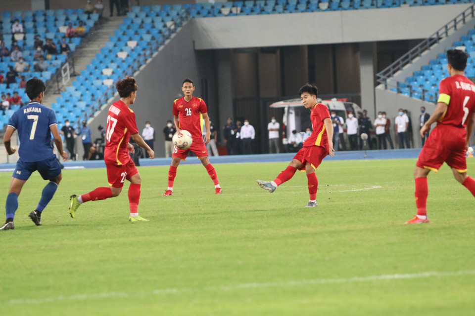 U23 tổ chức phòng ngự hợp lý và có nhiều pha phản công sắc bén trong trận đấu. (Ảnh: TTXVN phát)