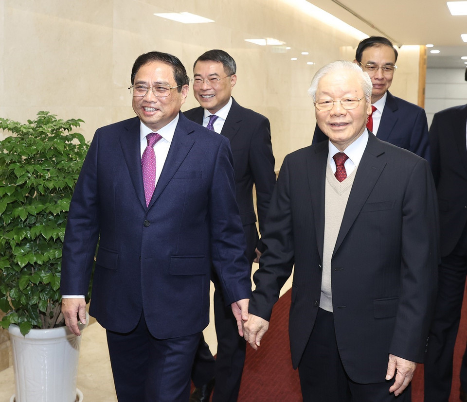 Tổng Bí thư Nguyễn Phú Trọng đến dự hội nghị. (Ảnh: Trí Dũng/TTXVN)