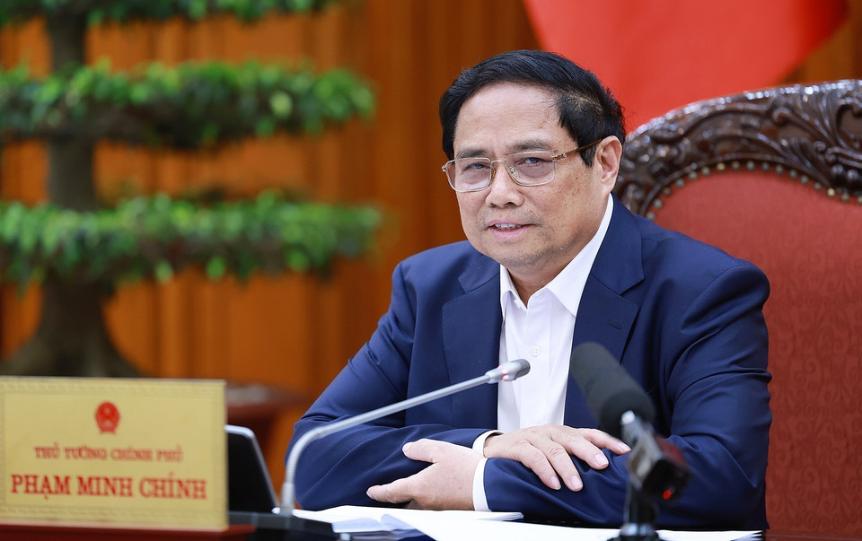 Thủ tướng Phạm Minh Chính chủ trì phiên họp lần thứ nhất Ban Chỉ đạo tổng kết 20 năm thực hiện mô hình tổ chức bộ máy của Chính phủ. (Ảnh: Dương Giang/TTXVN)