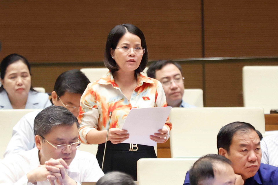 Đại biểu Quốc hội tỉnh Bình Dương Nguyễn Hoàng Bảo Trân phát biểu ý kiến. (Ảnh: Doãn Tấn/TTXVN)