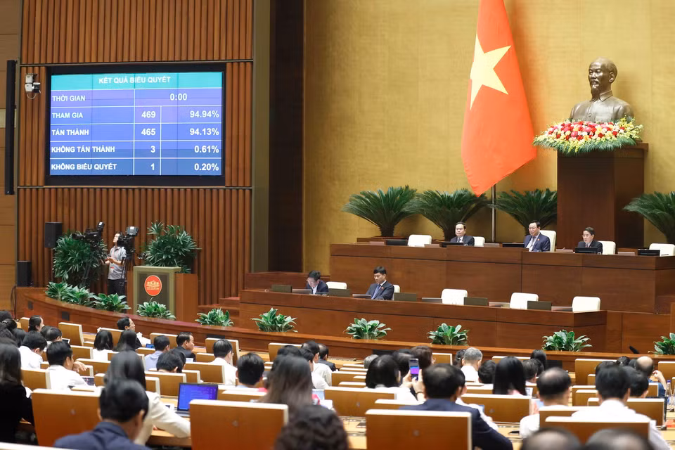 Với 465 ý kiến đại biểu tán thành, chiếm 94,13% tổng số đại biểu, Luật Kinh doanh Bất động sản (sửa đổi) đã chính thức được thông qua. (Ảnh: Doãn Tấn/TTXVN)