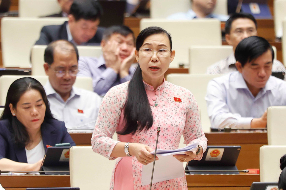 Đại biểu Quốc hội tỉnh Long An Phan Thị Mỹ Dung phát biểu ý kiến. (Ảnh: Doãn Tấn/TTXVN)