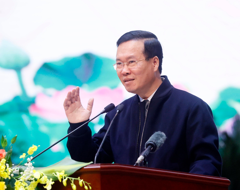 Chủ tịch nước Võ Văn Thưởng phát biểu tại hội nghị. (Ảnh: Thống Nhất/TTXVN)