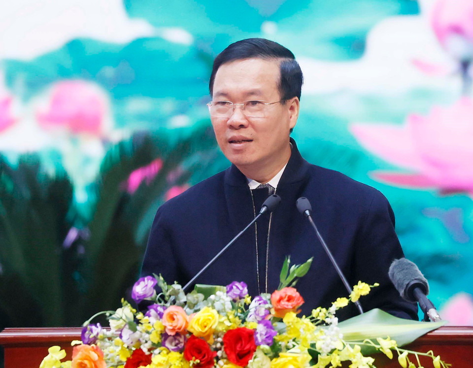 Chủ tịch nước Võ Văn Thưởng phát biểu tại hội nghị. (Ảnh: Thống Nhất/TTXVN)