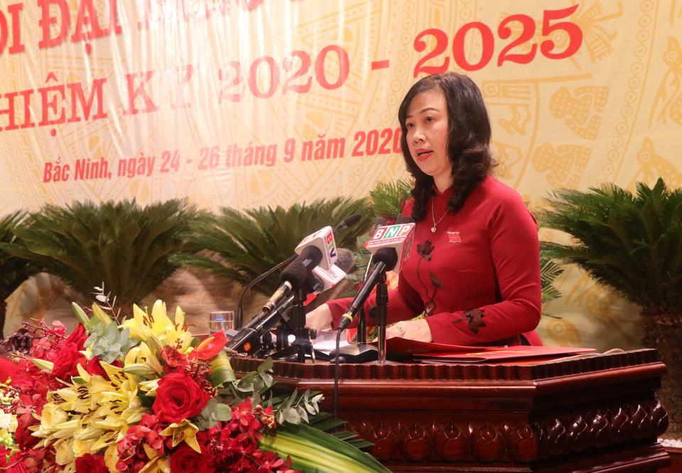 Phó Bí thư Thường trực Tỉnh ủy Bắc Ninh Đào Hồng Lan phát biểu tại Đại hội. (Ảnh: Thanh Thương/TTXVN)