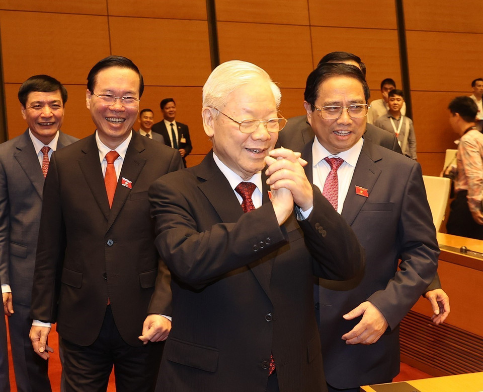 Tổng Bí thư Nguyễn Phú Trọng dự khai mạc Kỳ họp thứ năm, Quốc hội khóa XV. (Ảnh: Trí Dũng/TTXVN)