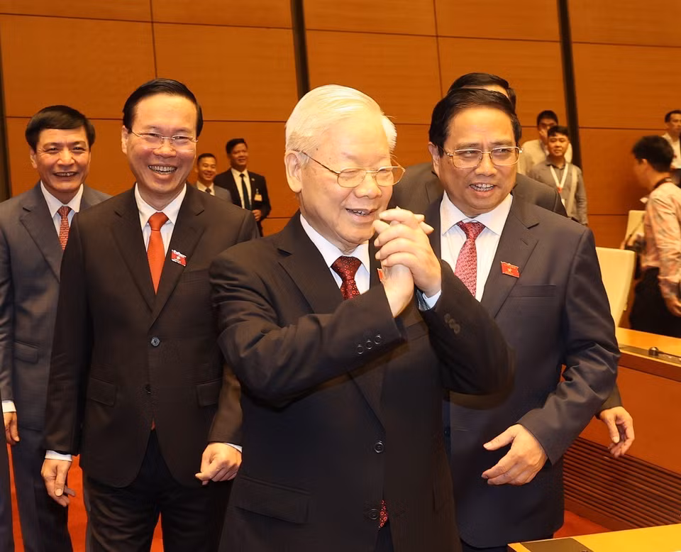 Tổng Bí thư Nguyễn Phú Trọng dự khai mạc Kỳ họp thứ năm, Quốc hội khóa XV. (Ảnh: Trí Dũng/TTXVN)