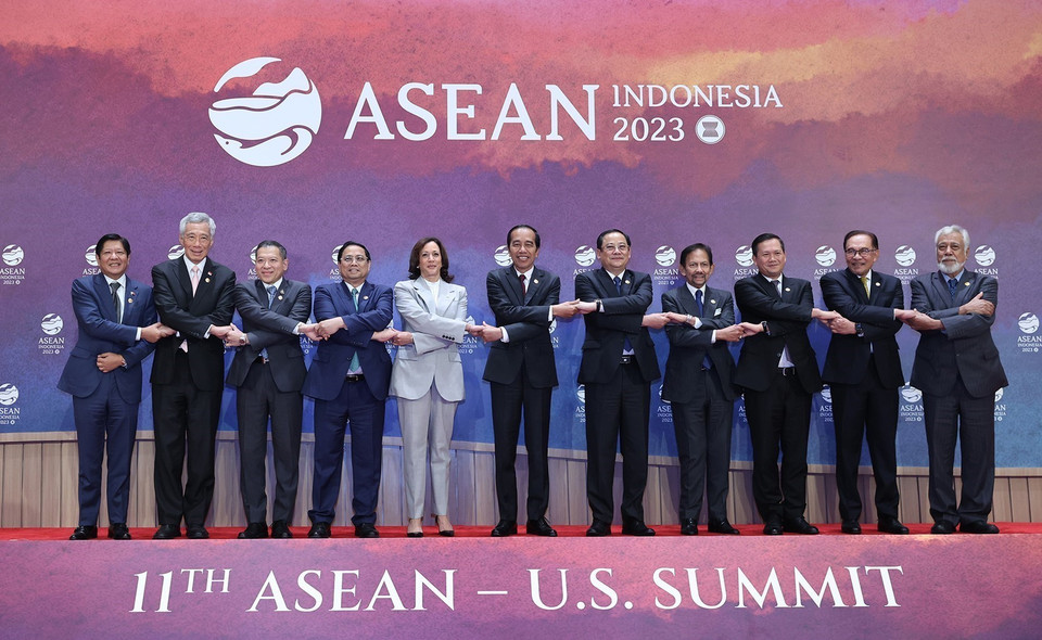 Thủ tướng Phạm Minh Chính và các Trưởng đoàn tham dự Hội nghị Cấp cao ASEAN-Hoa Kỳ lần thứ 11. (Ảnh: Dương Giang/TTXVN)