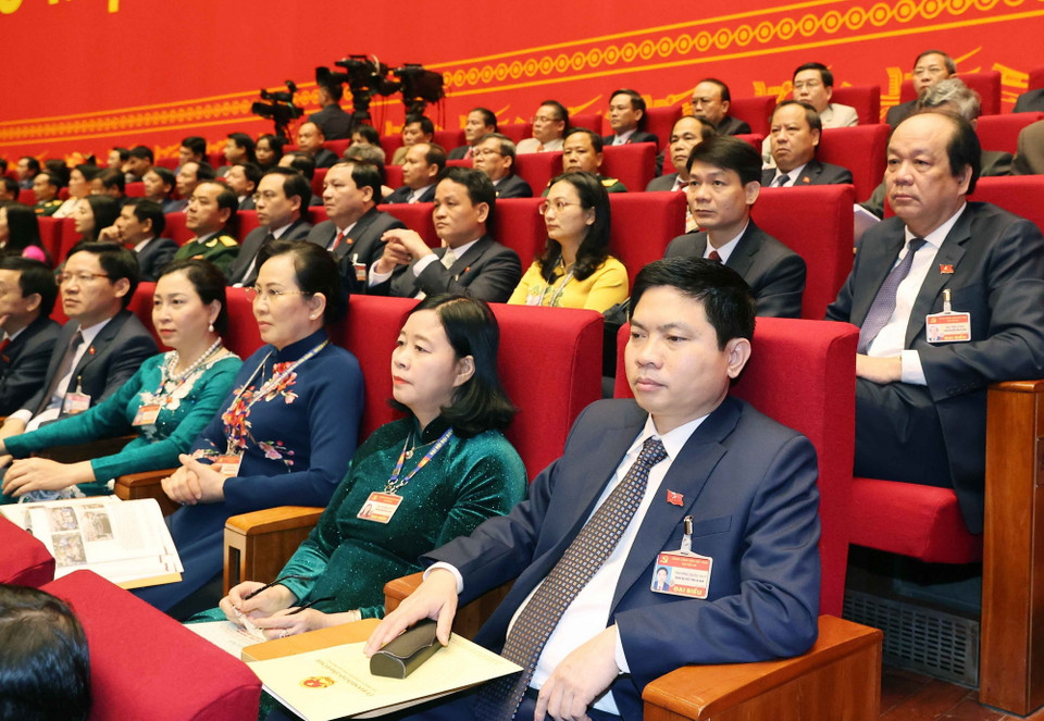 Các đại biểu tham dự ngày làm việc chính thức thứ hai Đại hội XIII của Đảng. (Ảnh: TTXVN)