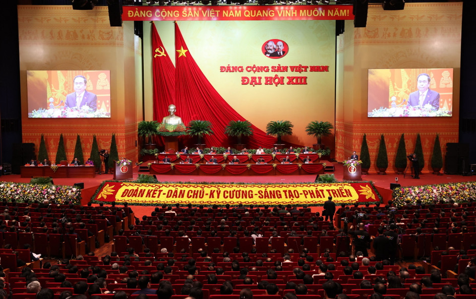  Đại hội nghe đồng chí Trần Thanh Mẫn, Bí thư Trung ương Đảng, Chủ tịch Ủy ban Trung ương Măt trận Tổ quốc Việt Nam trình bày tham luận. (Ảnh: TTXVN)