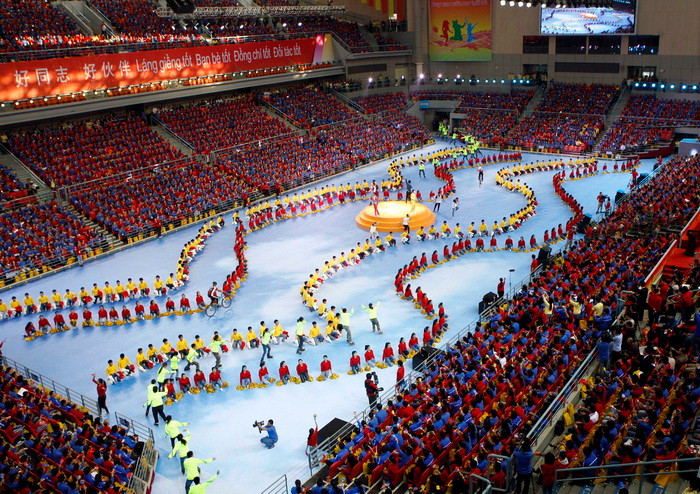 Chương trình nghệ thuật đặc sắc chào mừng Đại hội Liên hoan. (Ảnh: Dương Giang/TTXVN)