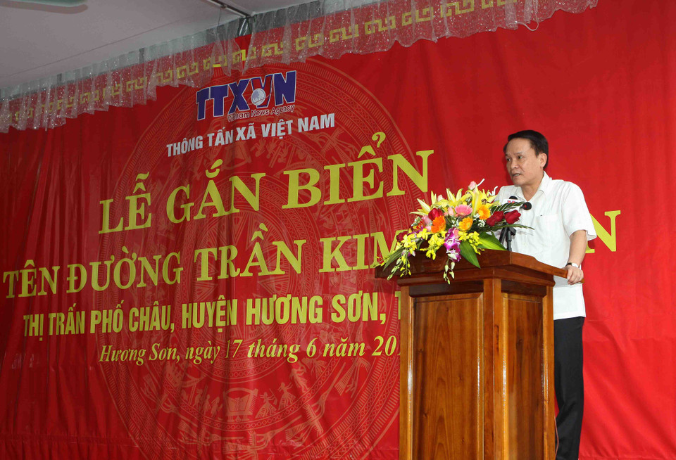 Đồng chí Nguyễn Đức Lợi, Ủy viên Trung ương Đảng, Tổng giám đốc TTXVN phát biểu tại buổi lễ gắn biển. (Ảnh: Thanh Tùng/ TTXVN)