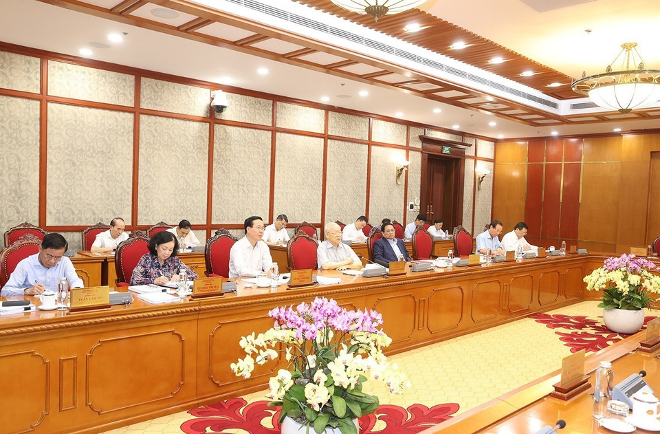 Tổng Bí thư Nguyễn Phú Trọng phát biểu kết luận cuộc họp.(Ảnh: Trí Dũng/TTXVN)