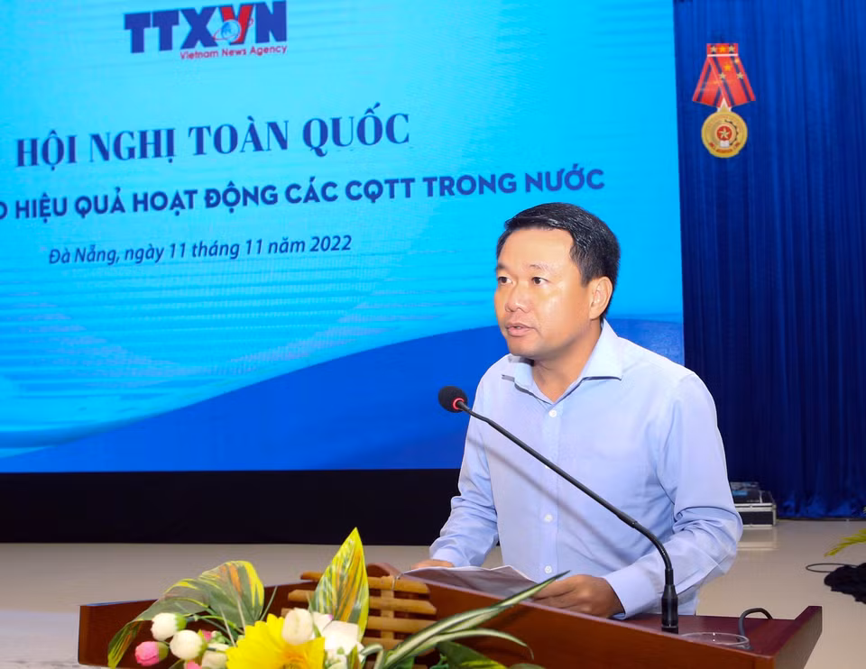 Trưởng Cơ quan thường trú TTXVN tại Hà Nội Nguyễn Văn Cảnh phát biểu tại hội nghị. (Ảnh: Trần Lê Lâm/TTXVN)